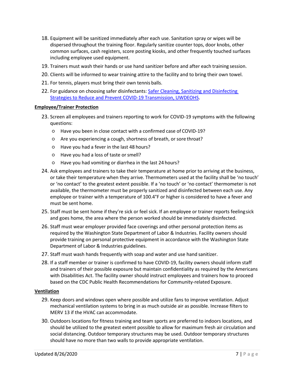 Phase 2 and 3 Indoor Fitness and Training Covid-19 Reopening Requirements - Update - Washington, Page 7