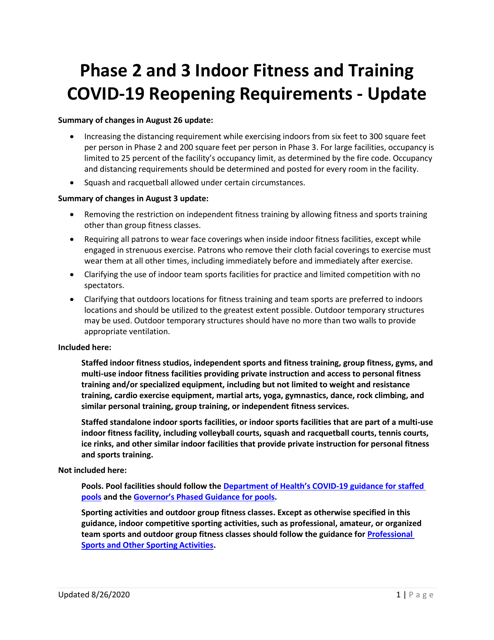 Phase 2 and 3 Indoor Fitness and Training Covid-19 Reopening Requirements - Update - Washington Download Pdf