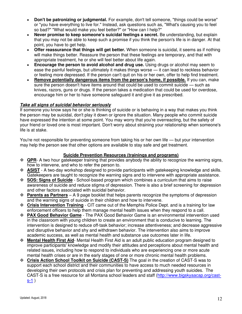 Suicide in Montana - Facts, Figures, and Formulas for Prevention - Montana, Page 12