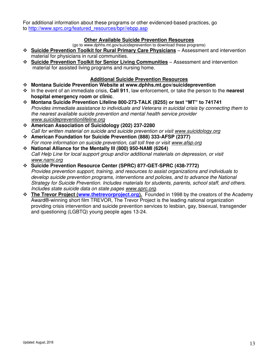 Suicide in Montana - Facts, Figures, and Formulas for Prevention - Montana, Page 13