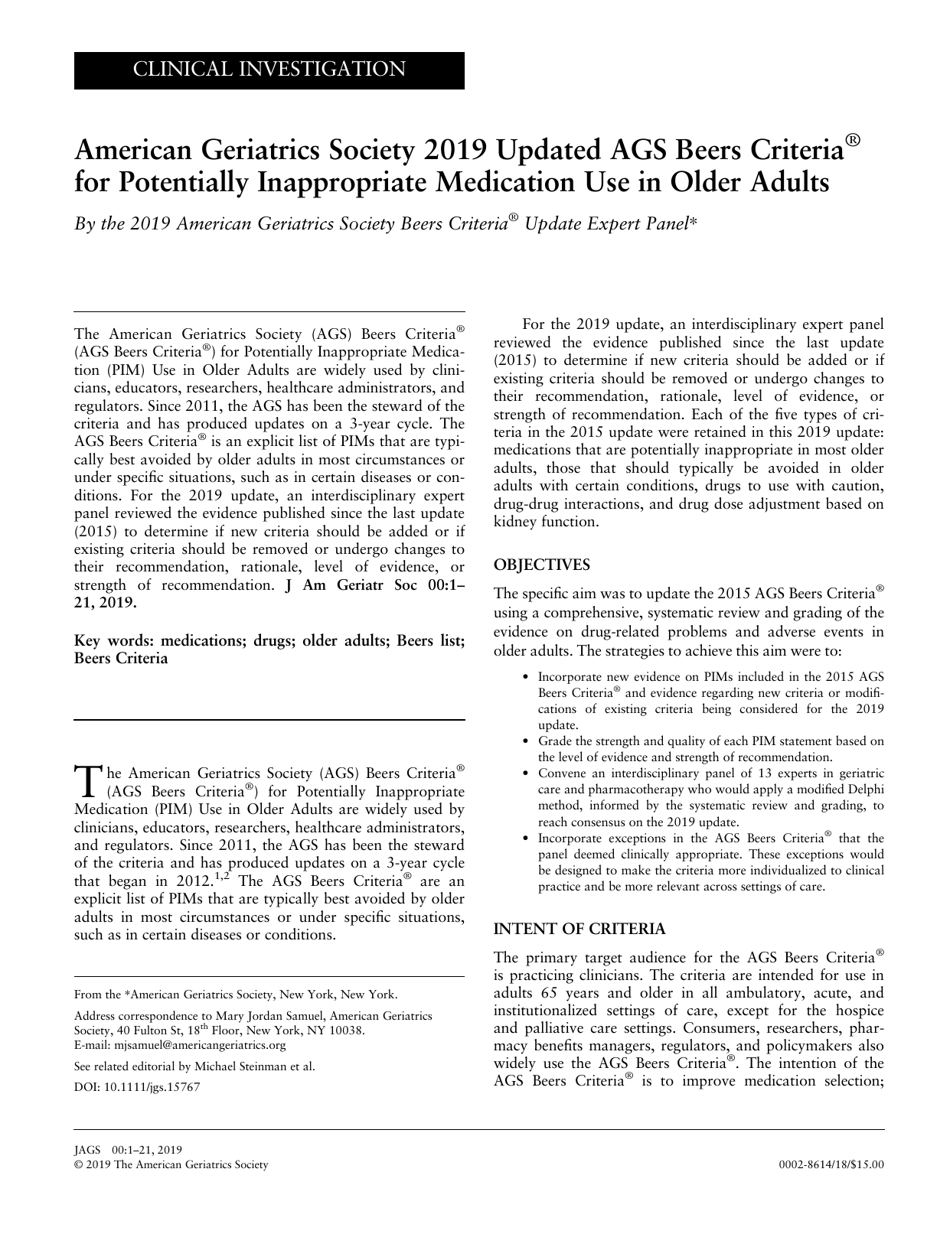 American Geriatrics Society 2019 Updated Ags Beers Criteria for ...
