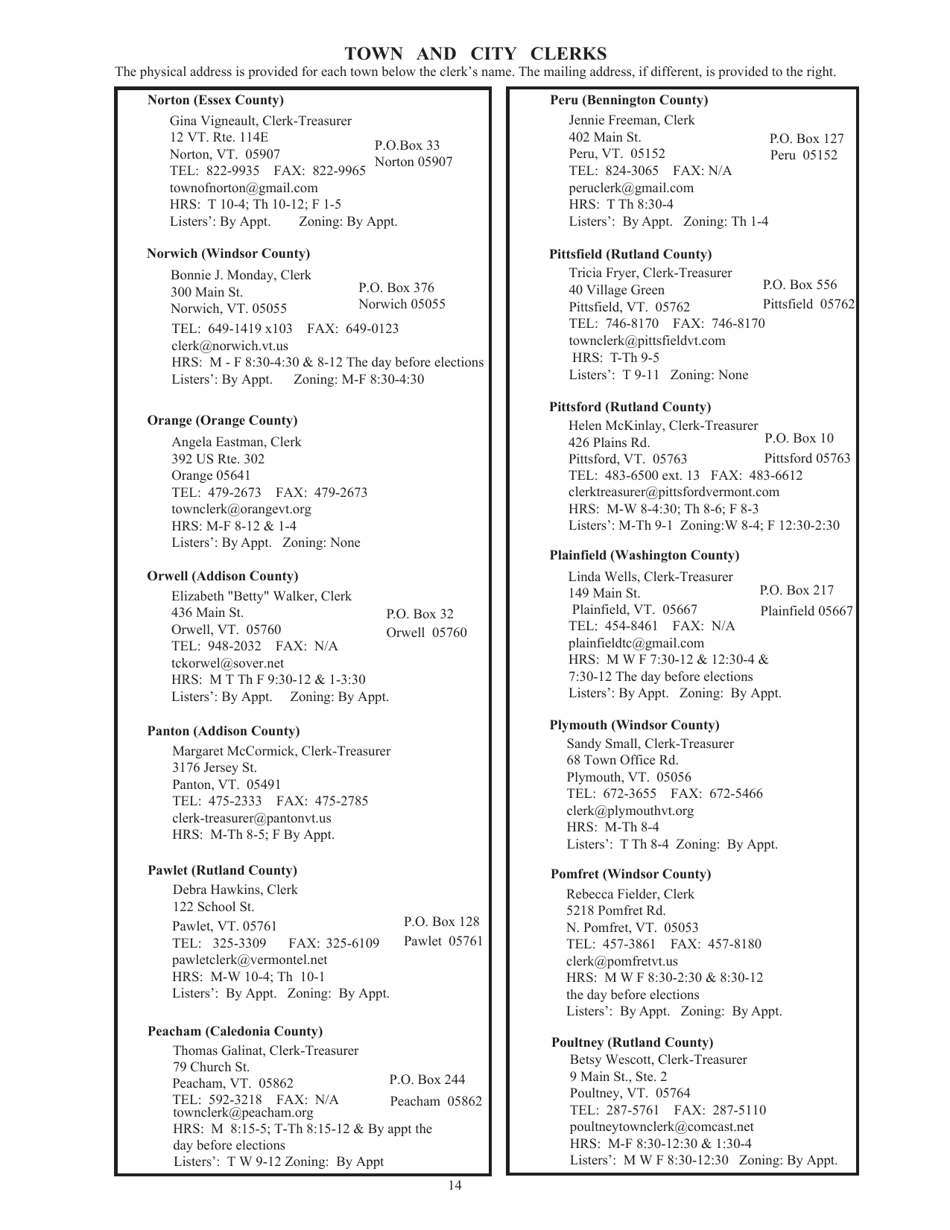 Guide to Vermonts Town Clerks, Treasurers  County Clerks - Vermont, Page 14