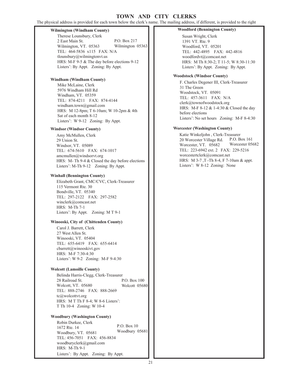 Guide to Vermonts Town Clerks, Treasurers  County Clerks - Vermont, Page 21