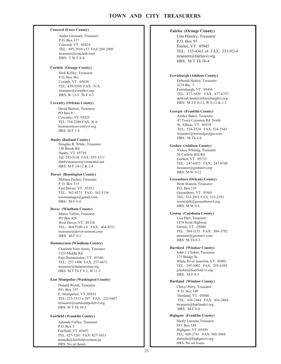 Guide to Vermonts Town Clerks, Treasurers  County Clerks - Vermont, Page 23