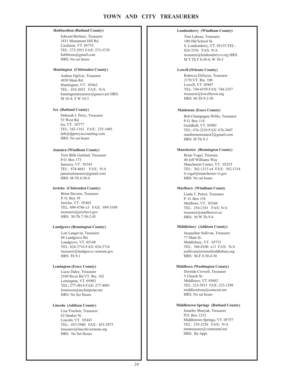 Guide to Vermonts Town Clerks, Treasurers  County Clerks - Vermont, Page 24