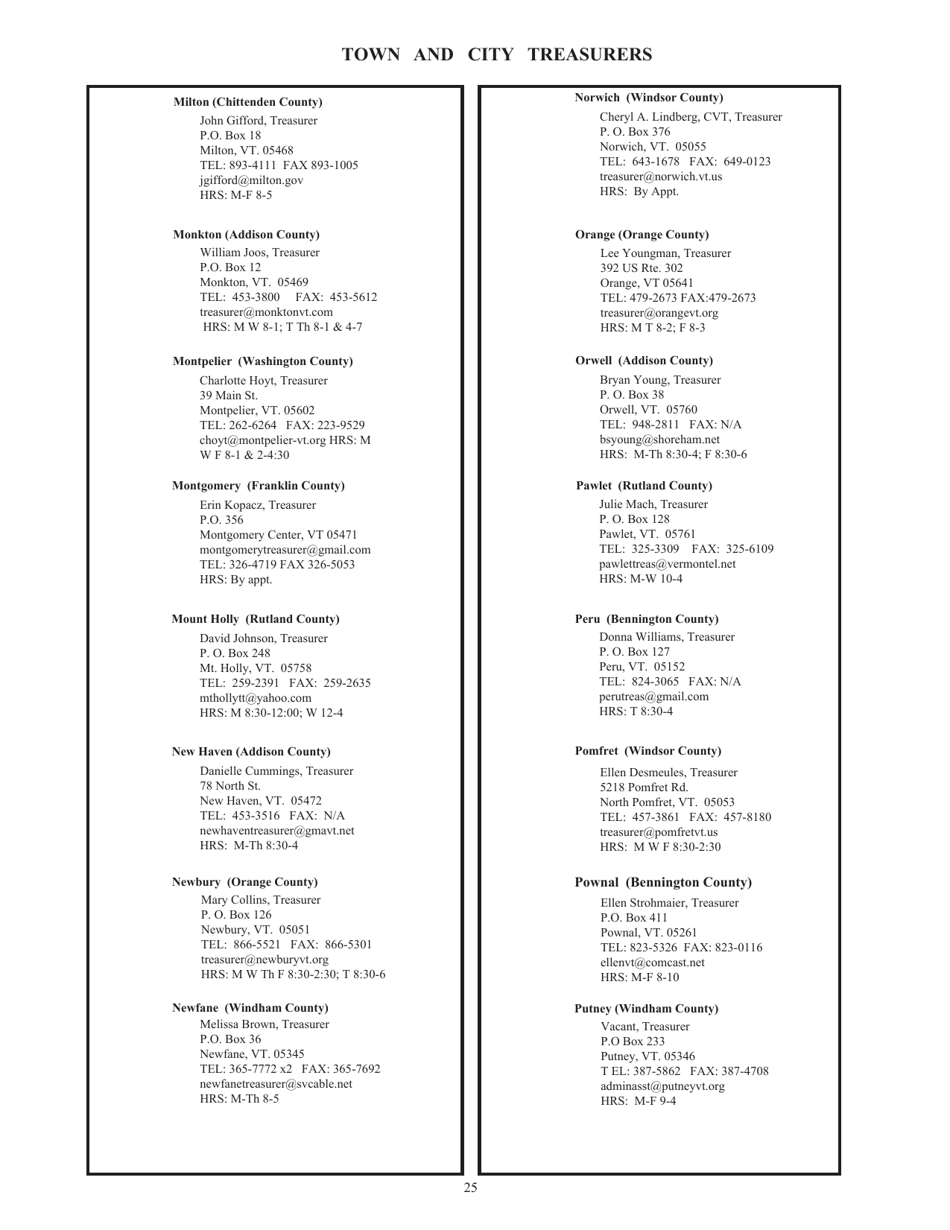 Guide to Vermonts Town Clerks, Treasurers  County Clerks - Vermont, Page 25