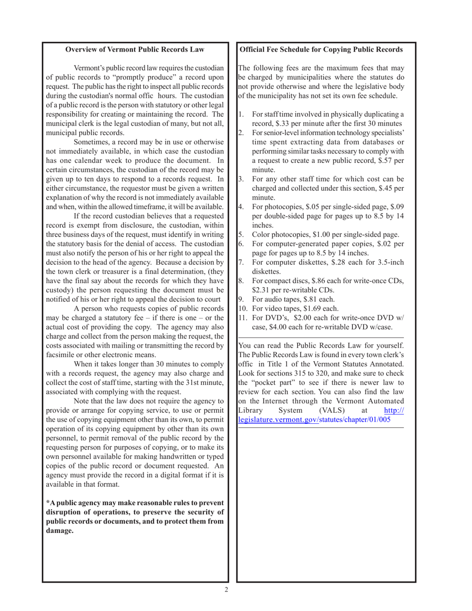 Guide to Vermonts Town Clerks, Treasurers  County Clerks - Vermont, Page 2