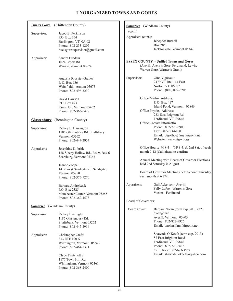 Guide to Vermonts Town Clerks, Treasurers  County Clerks - Vermont, Page 30