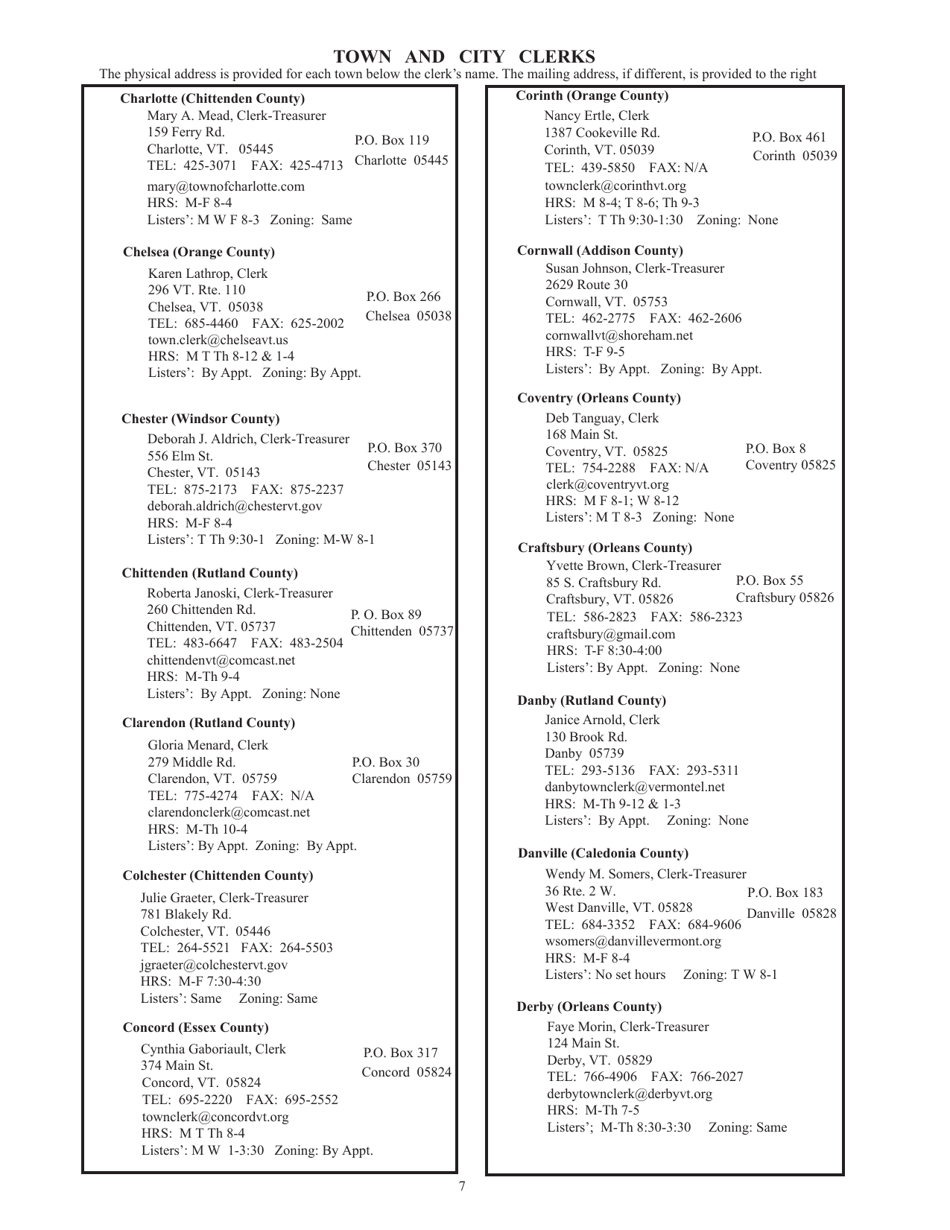 Guide to Vermonts Town Clerks, Treasurers  County Clerks - Vermont, Page 7