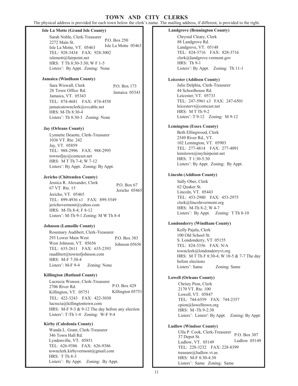 Guide to Vermonts Town Clerks, Treasurers  County Clerks - Vermont, Page 11