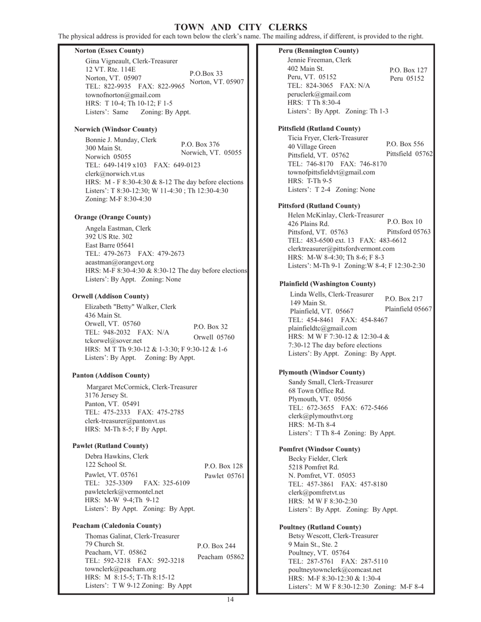 Guide to Vermonts Town Clerks, Treasurers  County Clerks - Vermont, Page 14