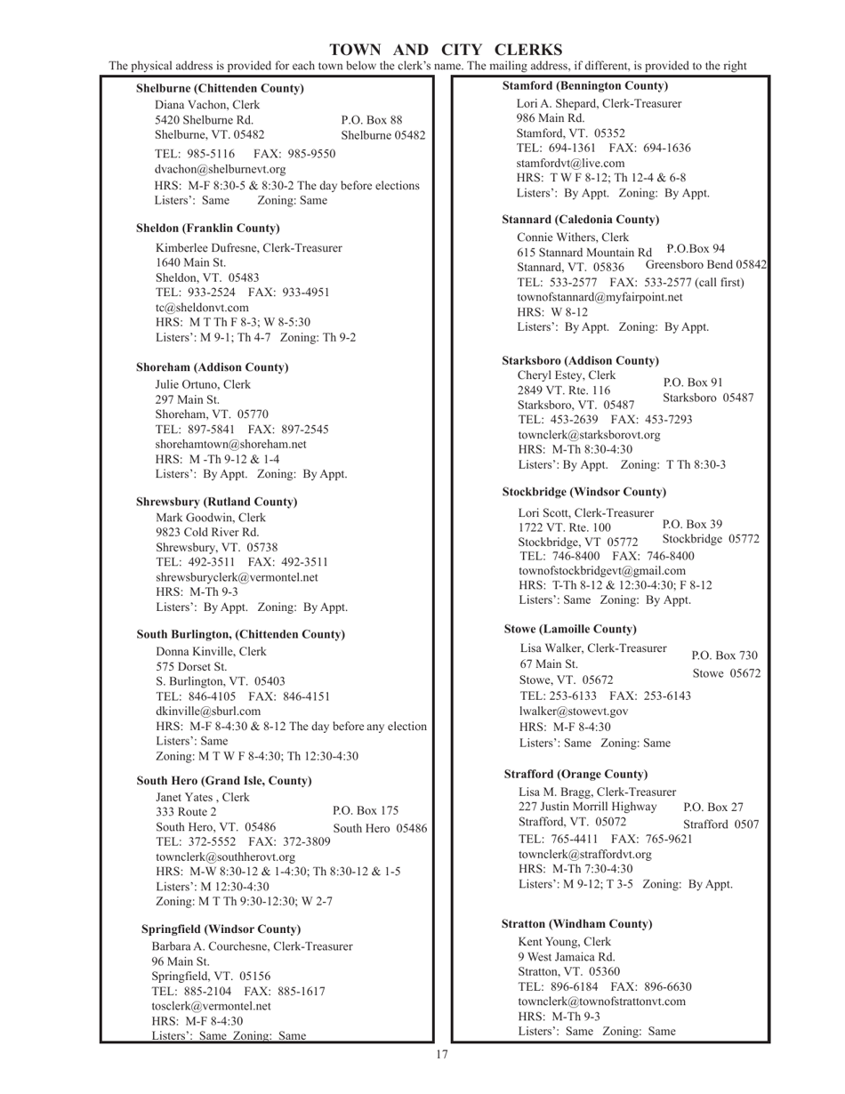 Guide to Vermonts Town Clerks, Treasurers  County Clerks - Vermont, Page 17