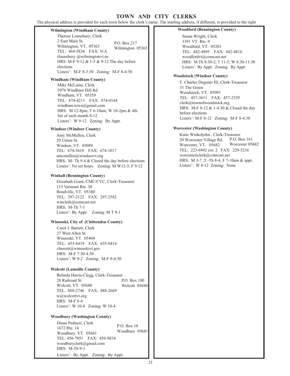 Guide to Vermonts Town Clerks, Treasurers  County Clerks - Vermont, Page 21