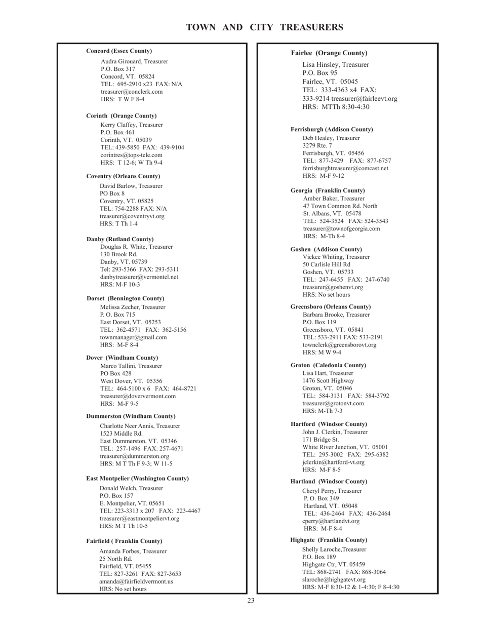 Guide to Vermonts Town Clerks, Treasurers  County Clerks - Vermont, Page 23