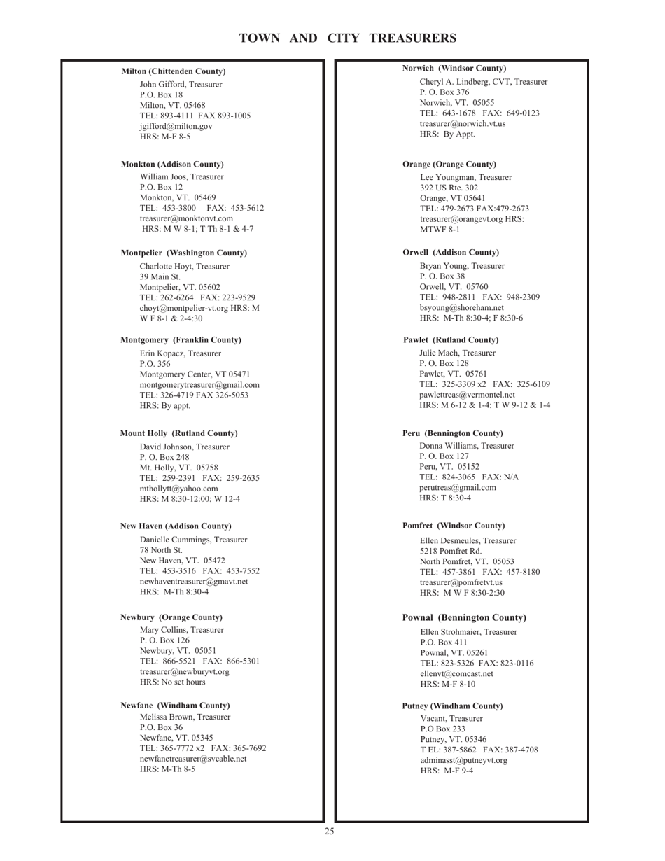 Guide to Vermonts Town Clerks, Treasurers  County Clerks - Vermont, Page 25