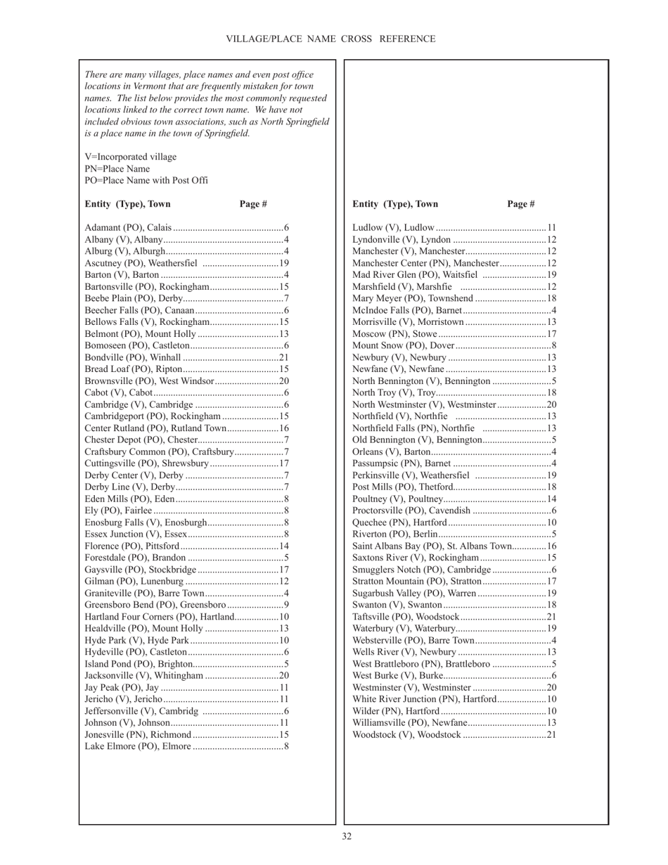 Guide to Vermonts Town Clerks, Treasurers  County Clerks - Vermont, Page 32