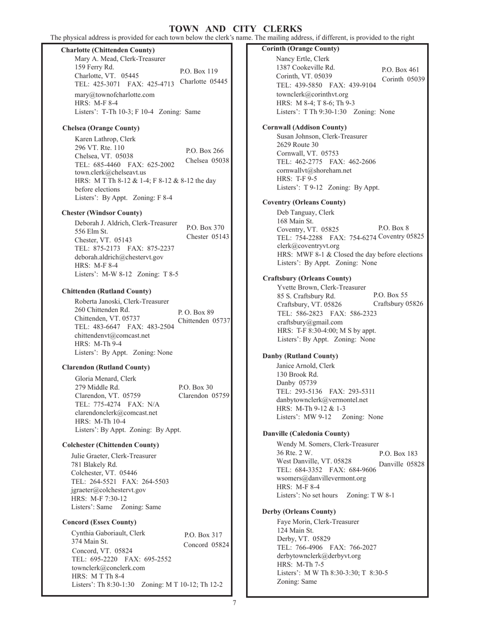 Guide to Vermonts Town Clerks, Treasurers  County Clerks - Vermont, Page 7