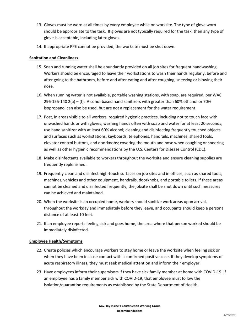 Phase 1 Construction Restart Covid-19 Job Site Requirements - Washington, Page 3