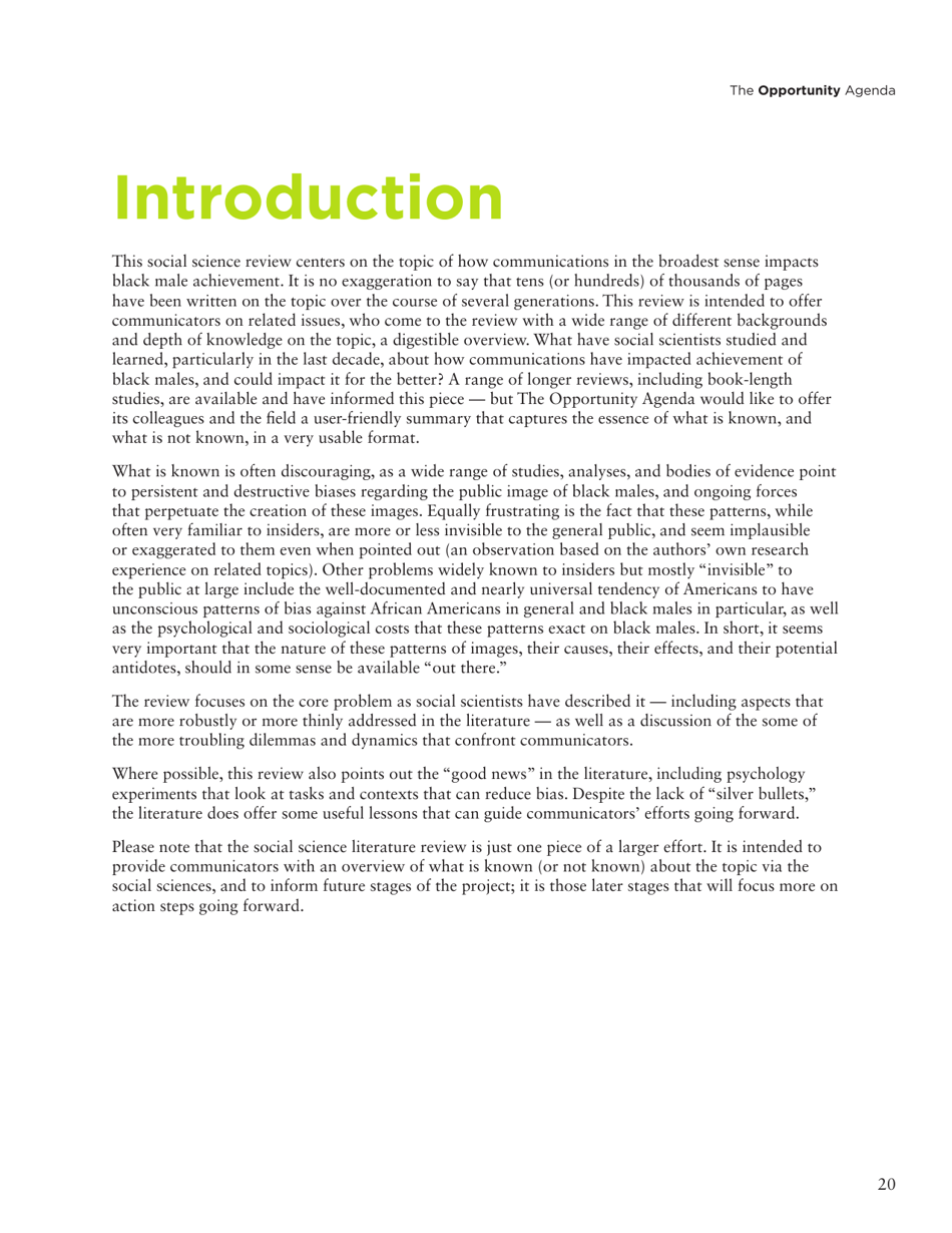 Social Science Literature Review: Media Representations and Impact on the Lives of Black Men and Boys, Page 11