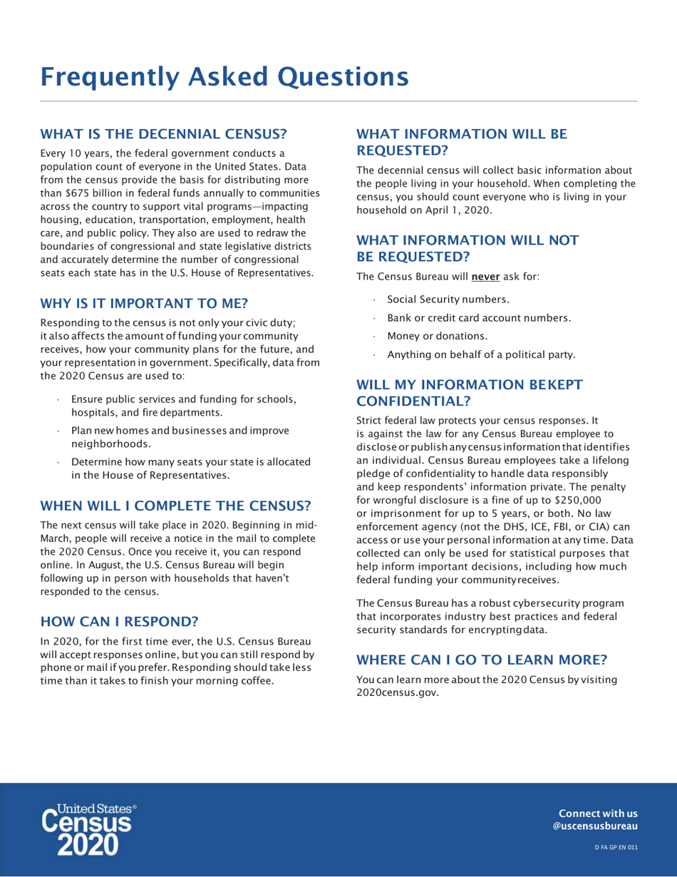 Decennial Census Frequently Asked Questions, Page 1