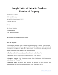 Document preview: Sample Letter of Intent to Purchase Residential Property