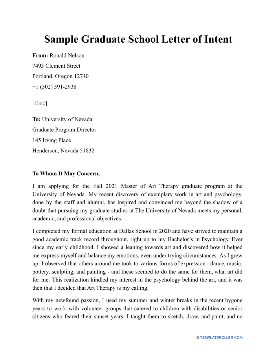 letter of intent for university application sample