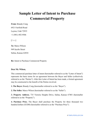Sample Letter of Intent to Purchase Commercial Property