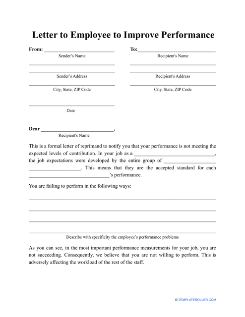 Letter to Employee to Improve Performance Template Download Pdf