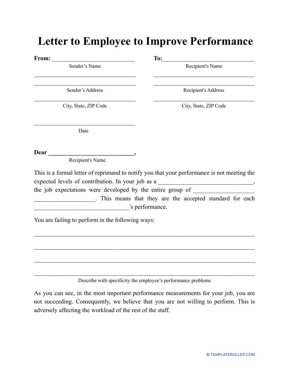 Letter to Employee to Improve Performance Template, Page 1