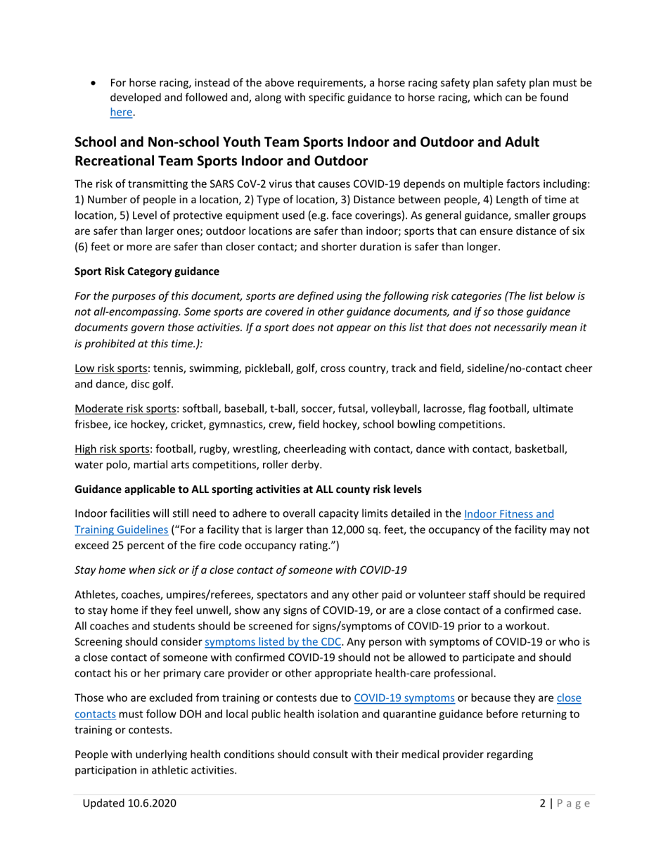 Professional Sports  Other Sporting Activities Covid-19 Requirements - Washington, Page 2