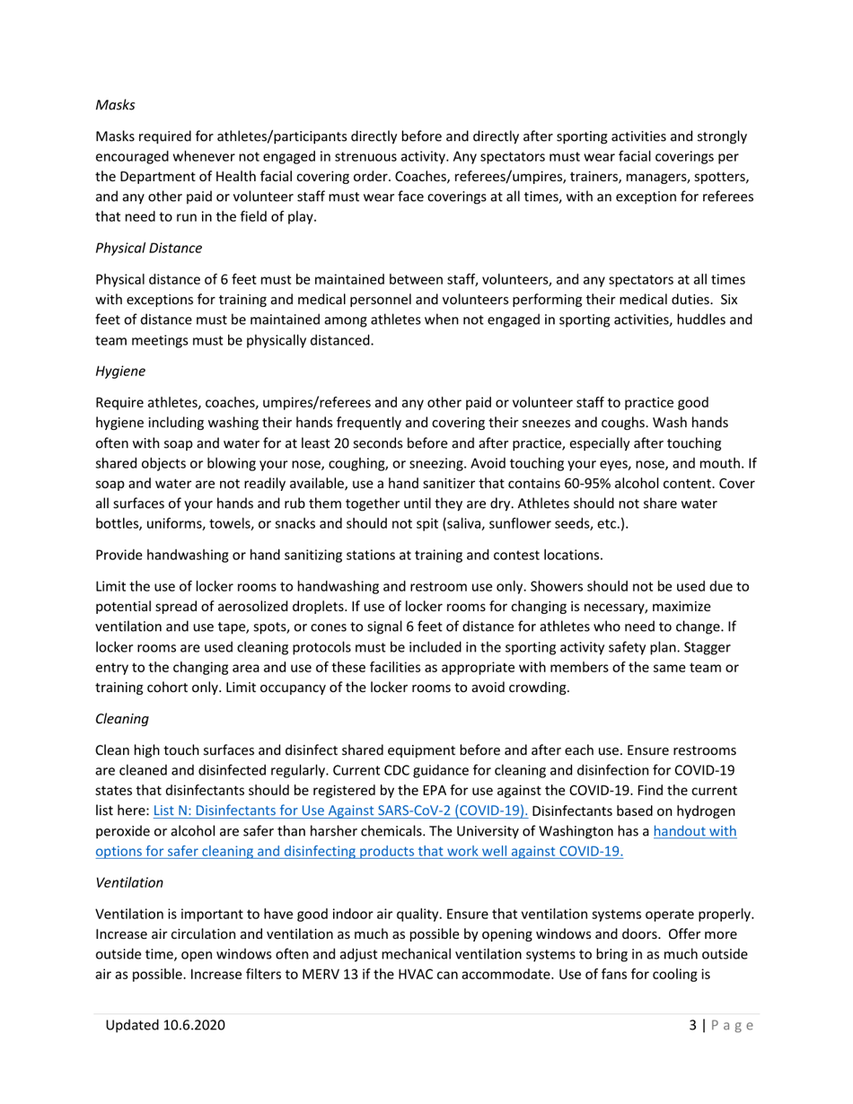 Professional Sports  Other Sporting Activities Covid-19 Requirements - Washington, Page 3