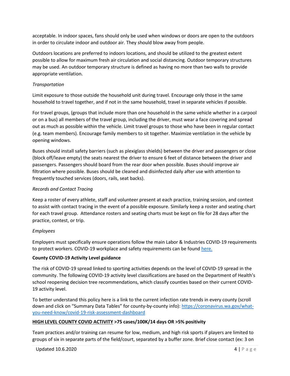 Professional Sports  Other Sporting Activities Covid-19 Requirements - Washington, Page 4