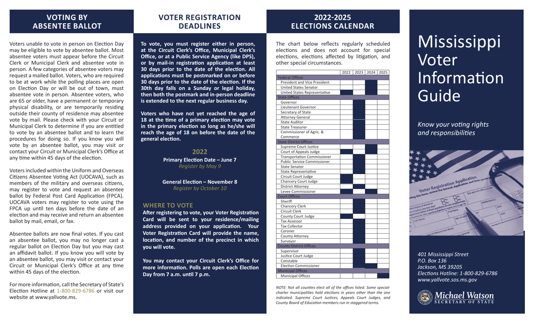 Mississippi Voter Information Guide - Mississippi Download Pdf