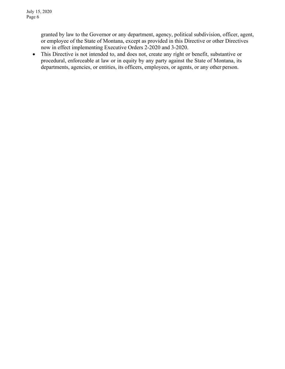 Directive Implementing Executive Orders 2-2020 and 3-2020 and Providing for the Mandatory Use of Face Coverings in Certain Settings - Montana, Page 6
