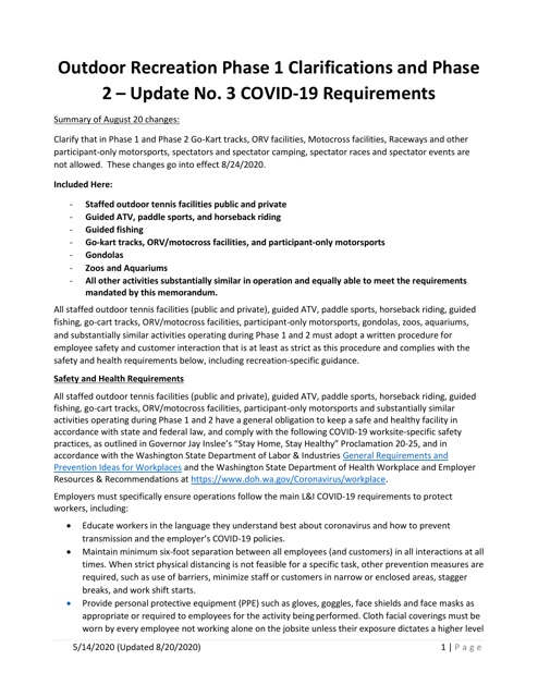 &quot;Outdoor Recreation Phase 1 Clarifications and Phase 2 - Update No. 3 Covid-19 Requirements&quot; - Washington Download Pdf