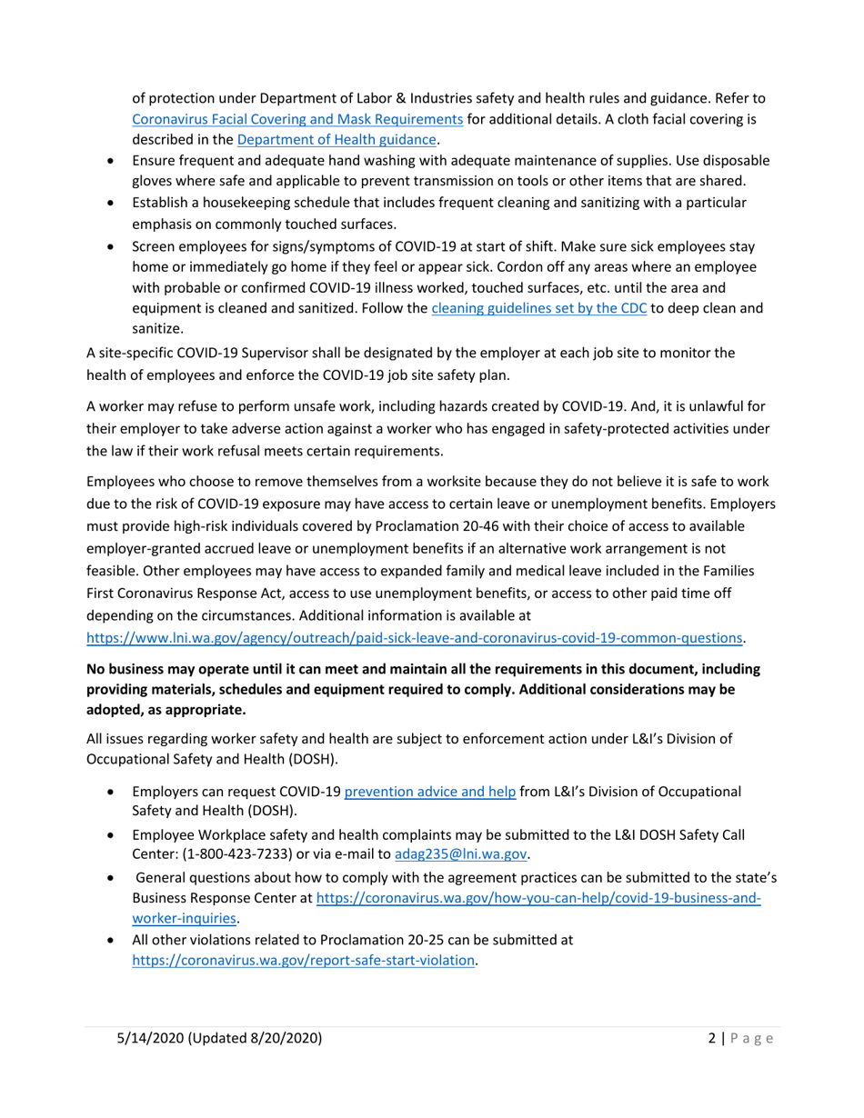 Outdoor Recreation Phase 1 Clarifications and Phase 2 - Update No. 3 Covid-19 Requirements - Washington, Page 2