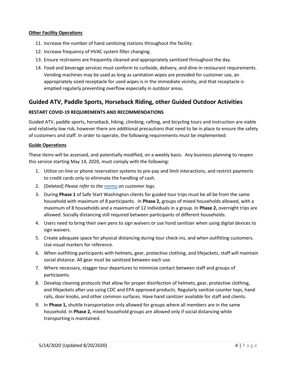 Outdoor Recreation Phase 1 Clarifications and Phase 2 - Update No. 3 Covid-19 Requirements - Washington, Page 4