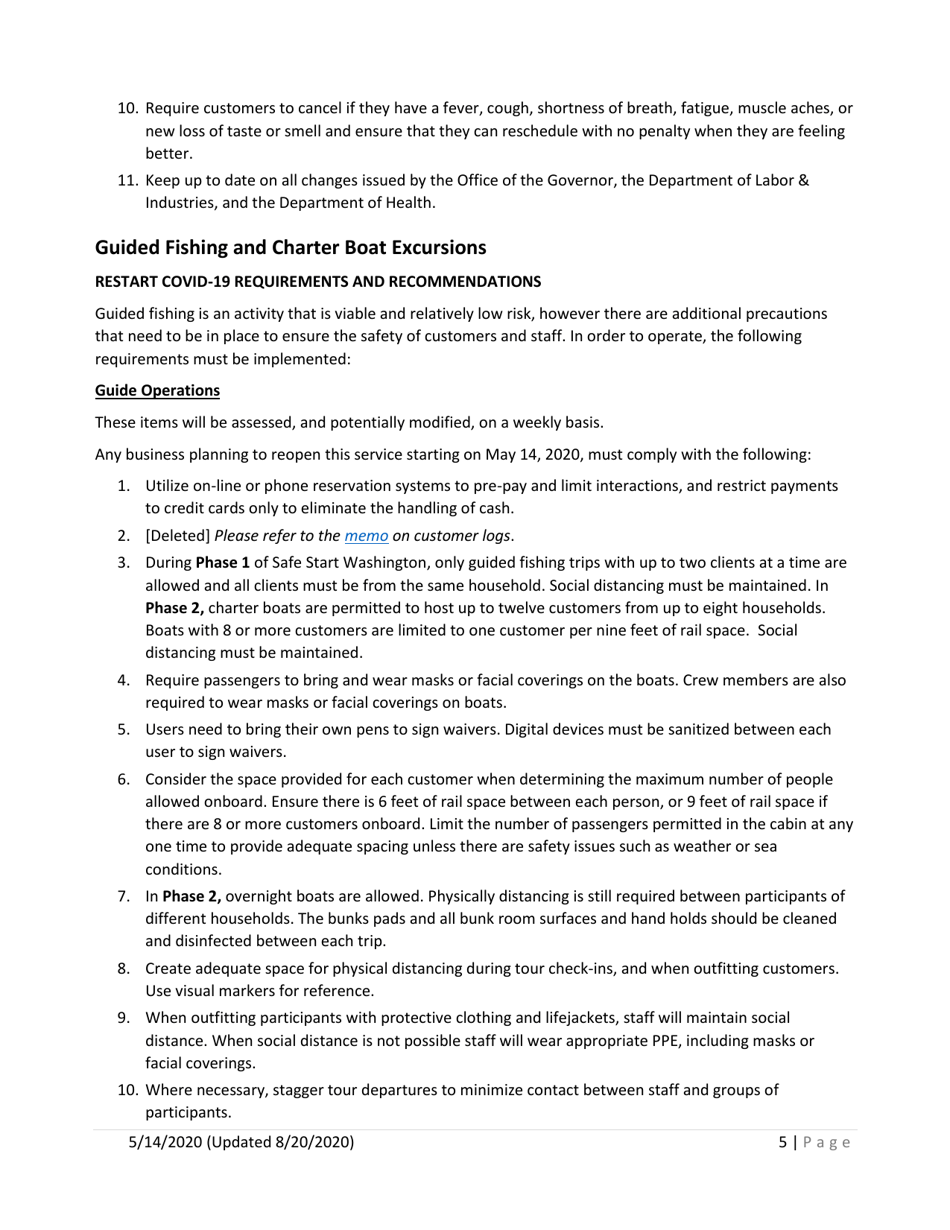Outdoor Recreation Phase 1 Clarifications and Phase 2 - Update No. 3 Covid-19 Requirements - Washington, Page 5