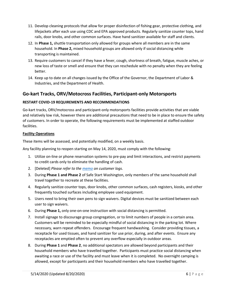 Outdoor Recreation Phase 1 Clarifications and Phase 2 - Update No. 3 Covid-19 Requirements - Washington, Page 6