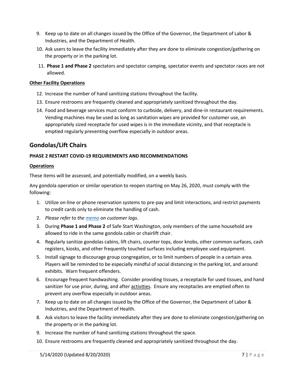 Outdoor Recreation Phase 1 Clarifications and Phase 2 - Update No. 3 Covid-19 Requirements - Washington, Page 7