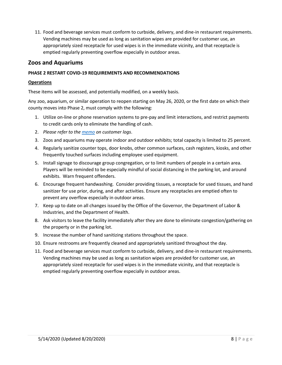 Outdoor Recreation Phase 1 Clarifications and Phase 2 - Update No. 3 Covid-19 Requirements - Washington, Page 8