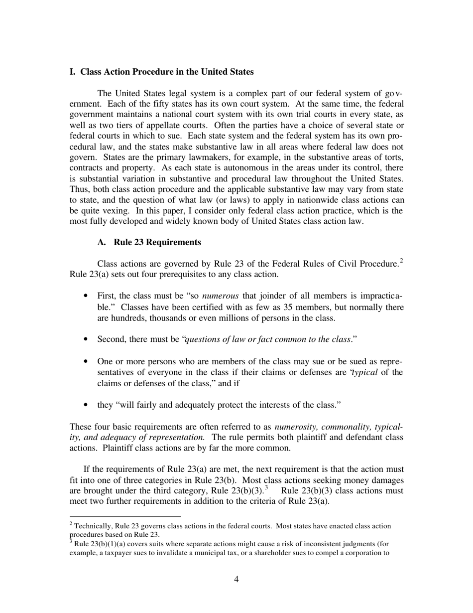 An Introduction to Class Action Procedure in the United States