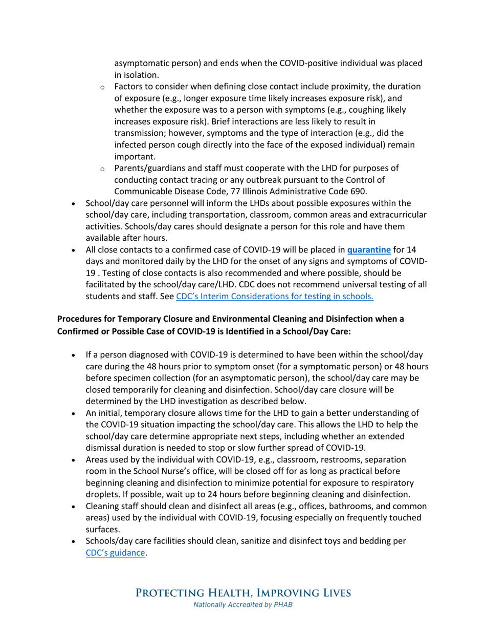 Public Health Interim Guidance for Pre-k-12 Schools and Day Care Programs1 for Addressing Covid-19 - Illinois, Page 4