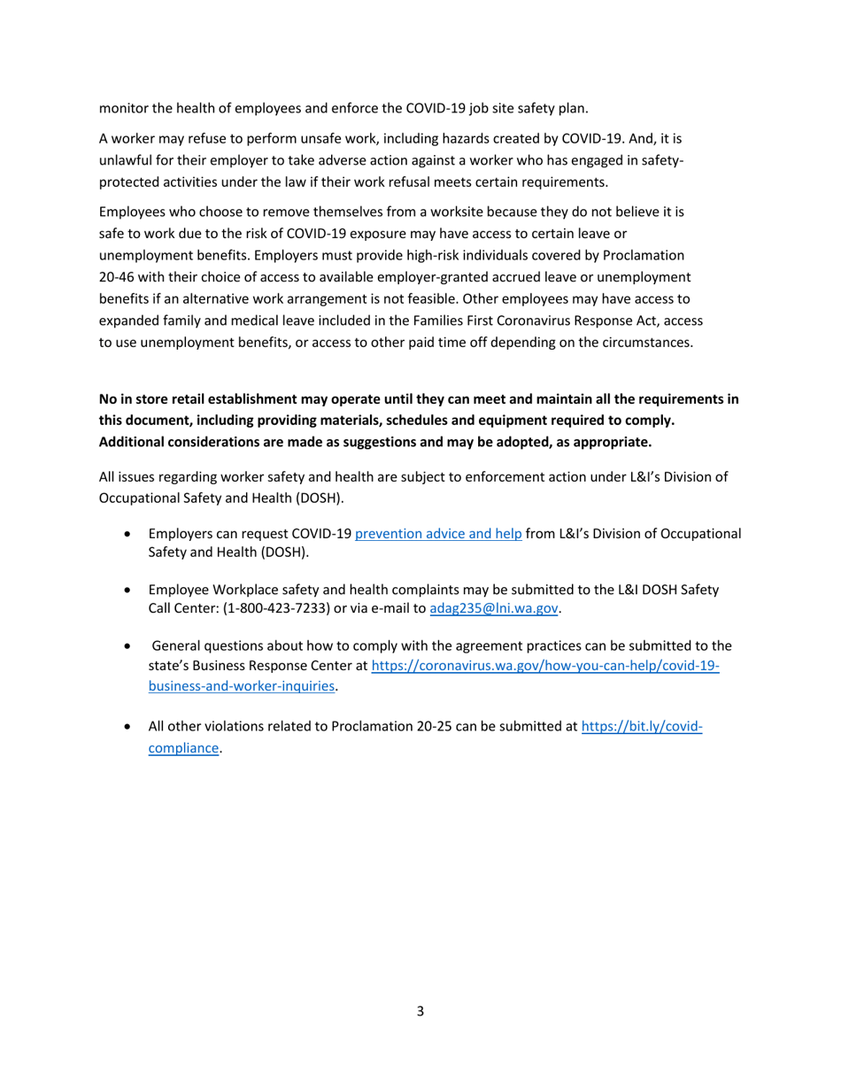 Phase 2 Limited in-Store Retail Operations Covid-19 Requirements - Washington, Page 3
