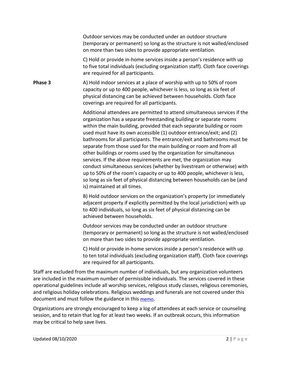 Phase 1, Phase 2, and Phase 3 Religious and Faith-Based Organization Covid-19 Requirements - Washington, Page 2