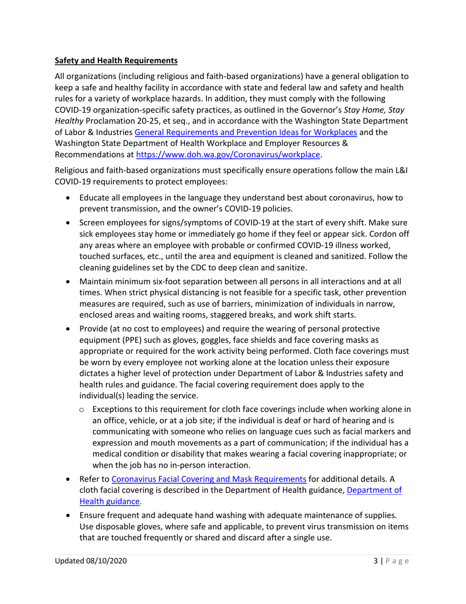 Phase 1, Phase 2, and Phase 3 Religious and Faith-Based Organization Covid-19 Requirements - Washington, Page 3