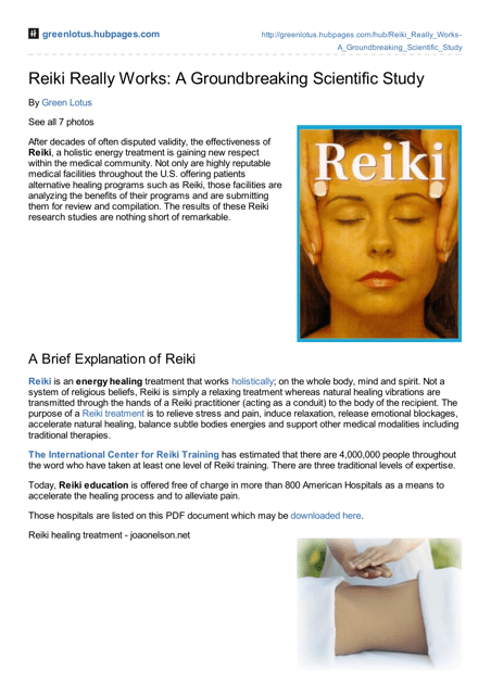 Reiki Really Works Study Cover Document - Green Lotus