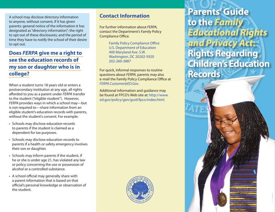 Parents Guide to the Family Educational Rights and Privacy Act: Rights Regarding Childrens Education Records, Page 1