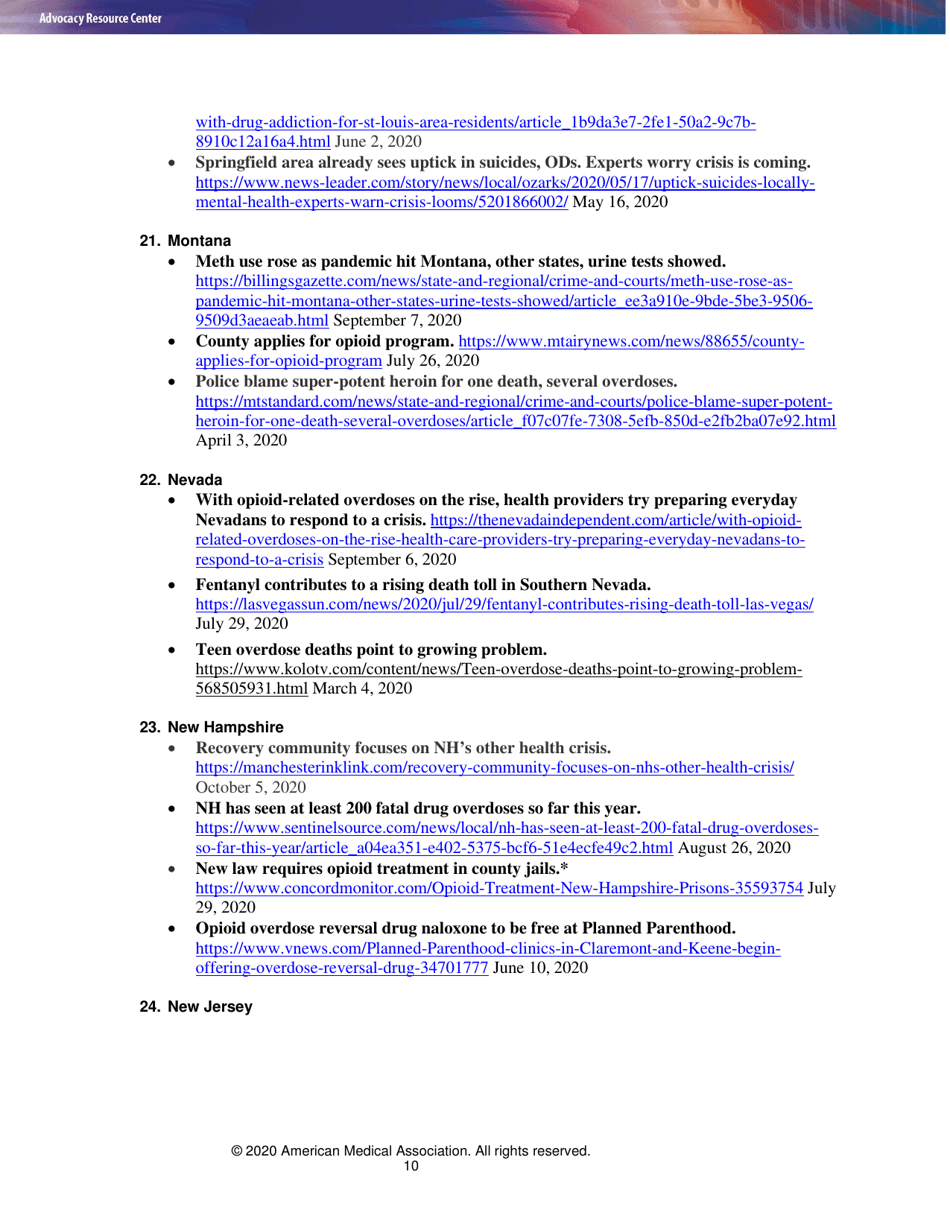 Issue Brief: Reports of Increases in Opioid- and Other Drug-Related Overdose and Other Concerns During Covid Pandemic - American Medical Association, Page 10