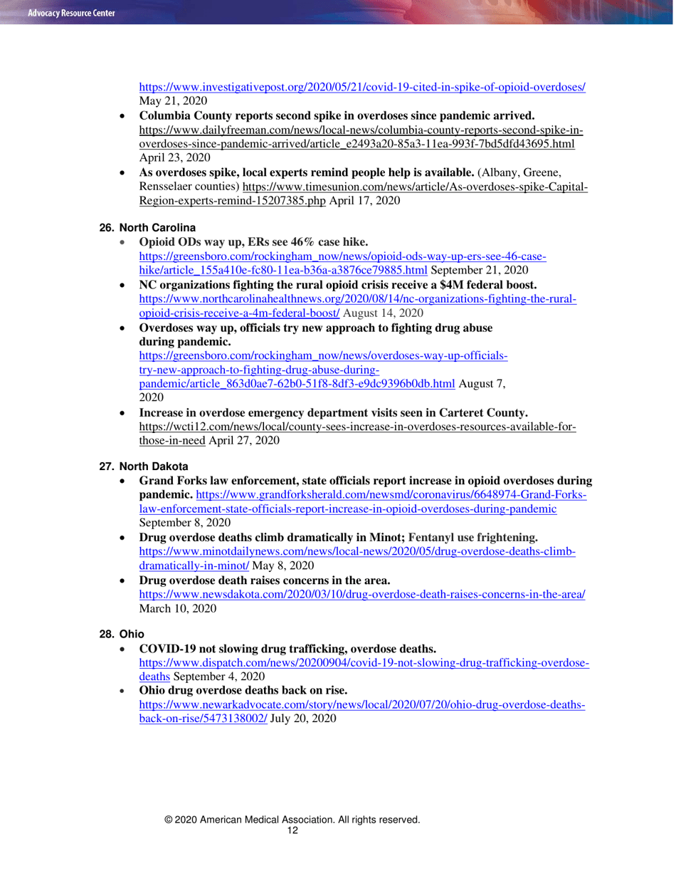 Issue Brief: Reports of Increases in Opioid- and Other Drug-Related Overdose and Other Concerns During Covid Pandemic - American Medical Association, Page 12